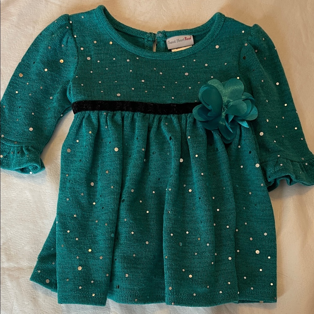 By Sweet Heart Rose Teal Long-Sleeve Dress with Bow